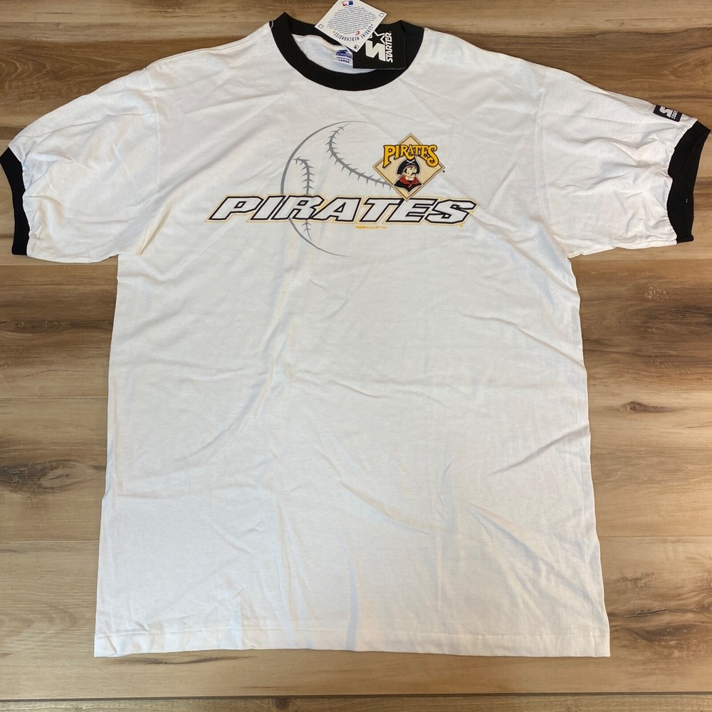 Starter Pittsburgh Pirates T Shirt Large NWT MLB Ringer Cotton White Vintage 90s
